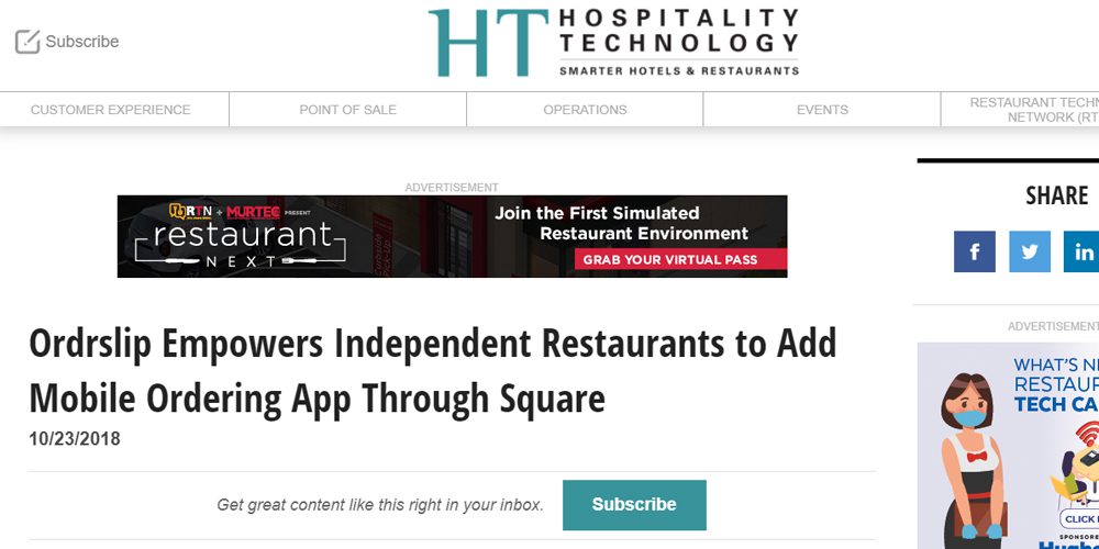 Ordrslip Empower Independent Restaurants to Add Mobile Ordering App Through Square