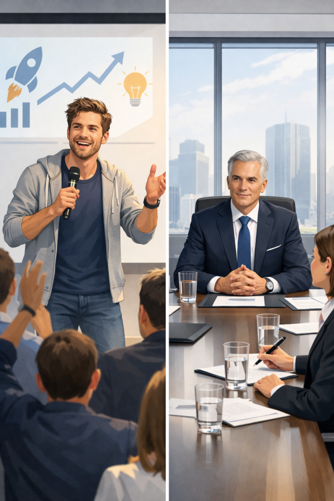 Strategic communications concept showing transition from founder energy to CEO authority in media positioning | 1903 PR