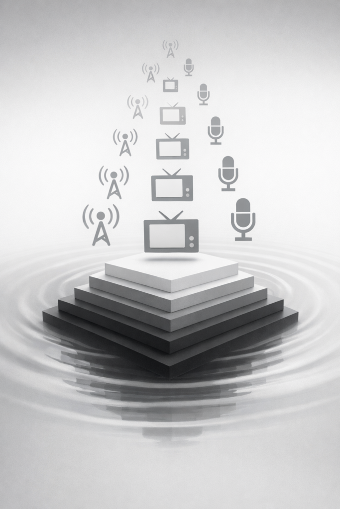 Conceptual illustration showing consistent media coverage patterns building long-term brand credibility beyond single high-profile press placements | 1903 PR