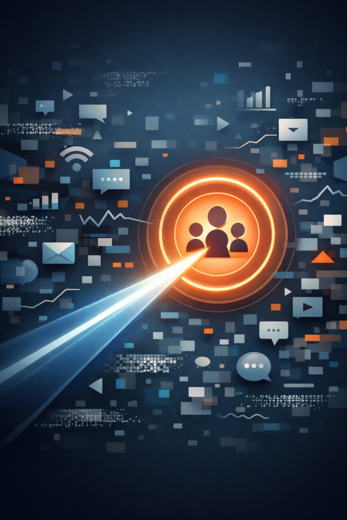 Conceptual illustration showing targeted public relations strategies reaching decision makers through focused messaging and strategic media outreach