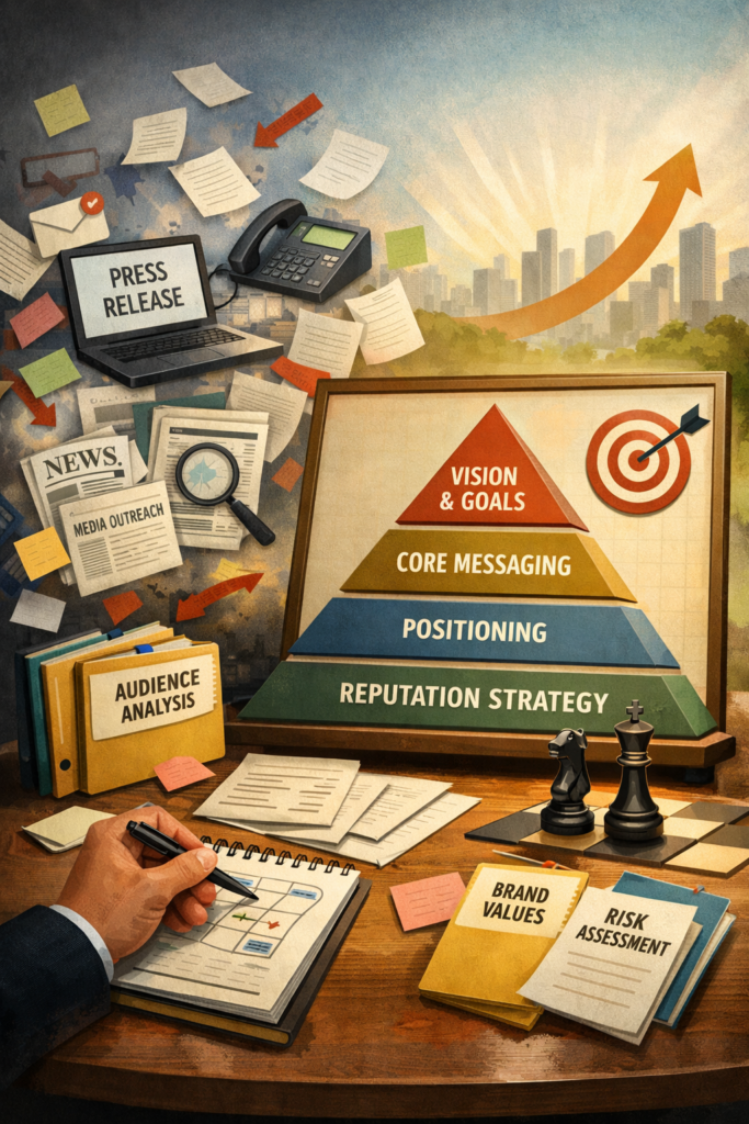 Conceptual illustration showing the evolution of PR agencies from tactical media outreach to strategic communications advisors