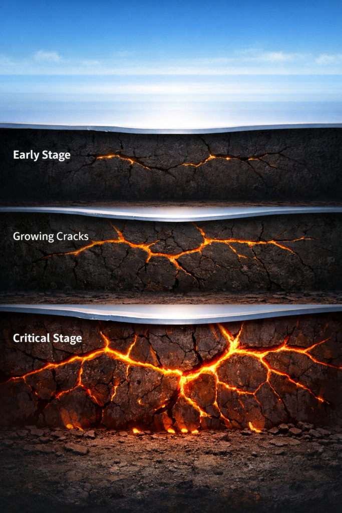 Conceptual illustration showing early warning signs of a communications crisis developing beneath the surface