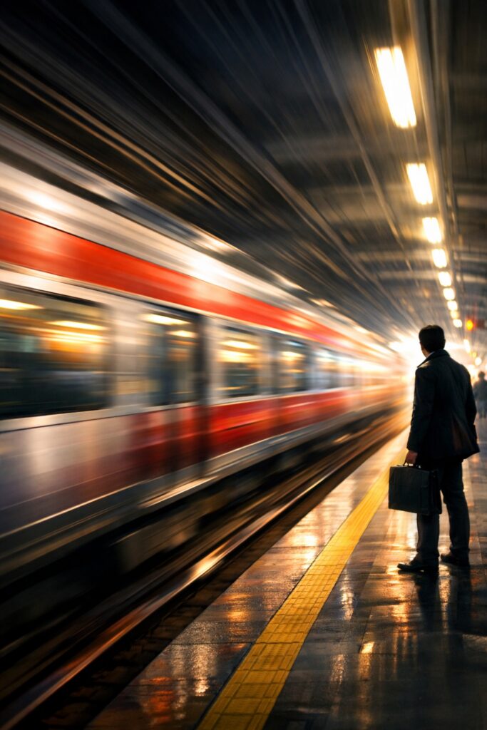 Conceptual illustration of a moving train representing fast-paced media opportunities and the importance of timing in PR