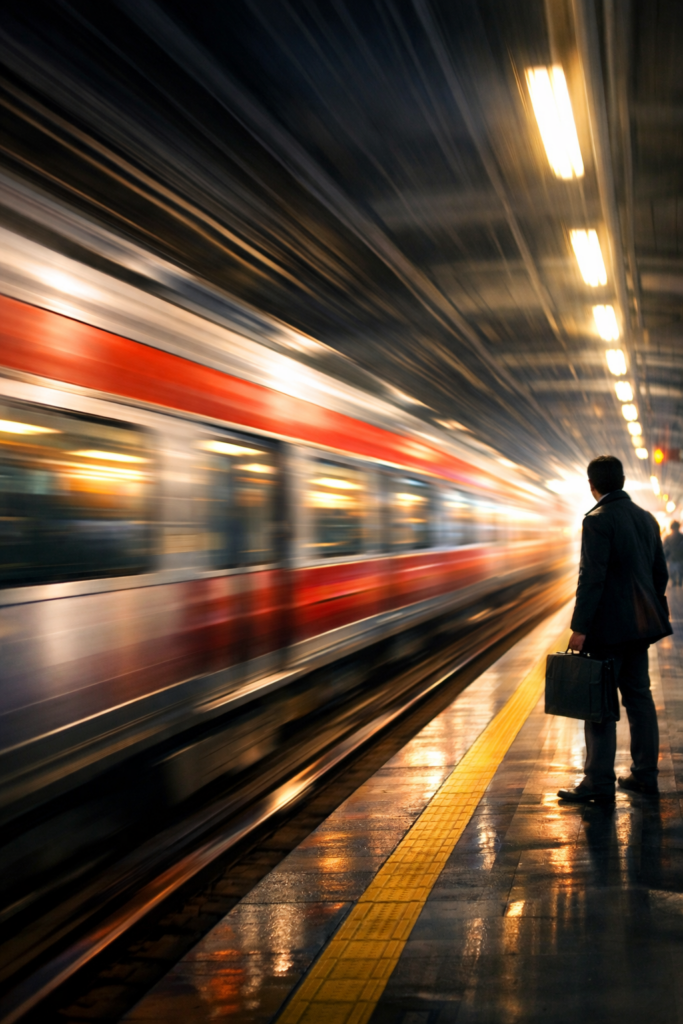 Conceptual illustration of a moving train representing fast-paced media opportunities and the importance of timing in PR