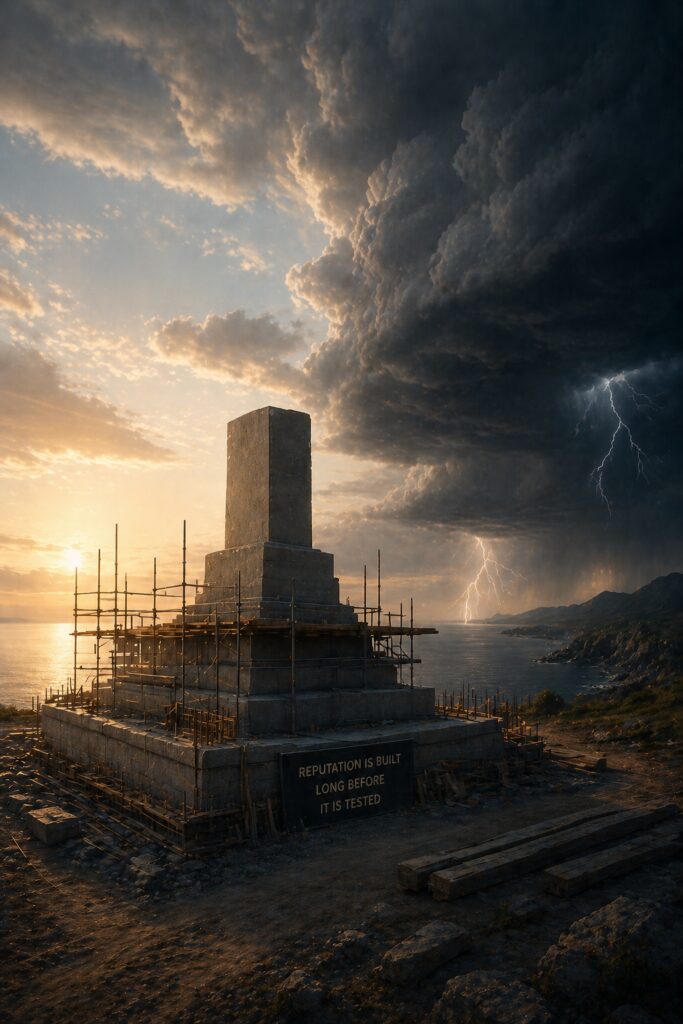 Conceptual image of building brand reputation before a crisis to establish trust and stability