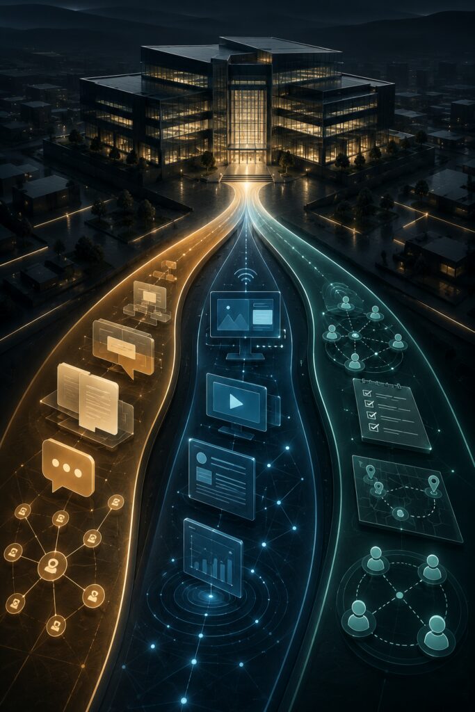 Enterprise communications strategy visualized through aligned messaging, trusted communication channels, and coordinated engagement tactics designed to build credibility with enterprise buyers | 1903 PR