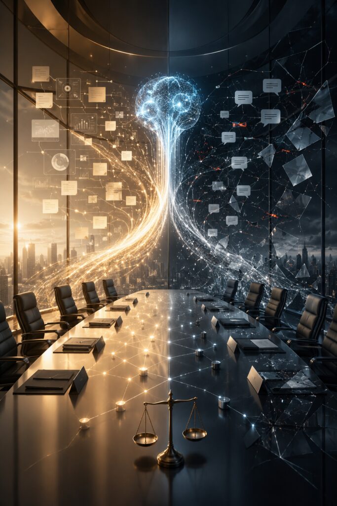 Artificial intelligence transforming business communications through accelerated information, human judgment, executive leadership, workplace trust, and strategic decision making in the age of AI adoption | 1903 PR