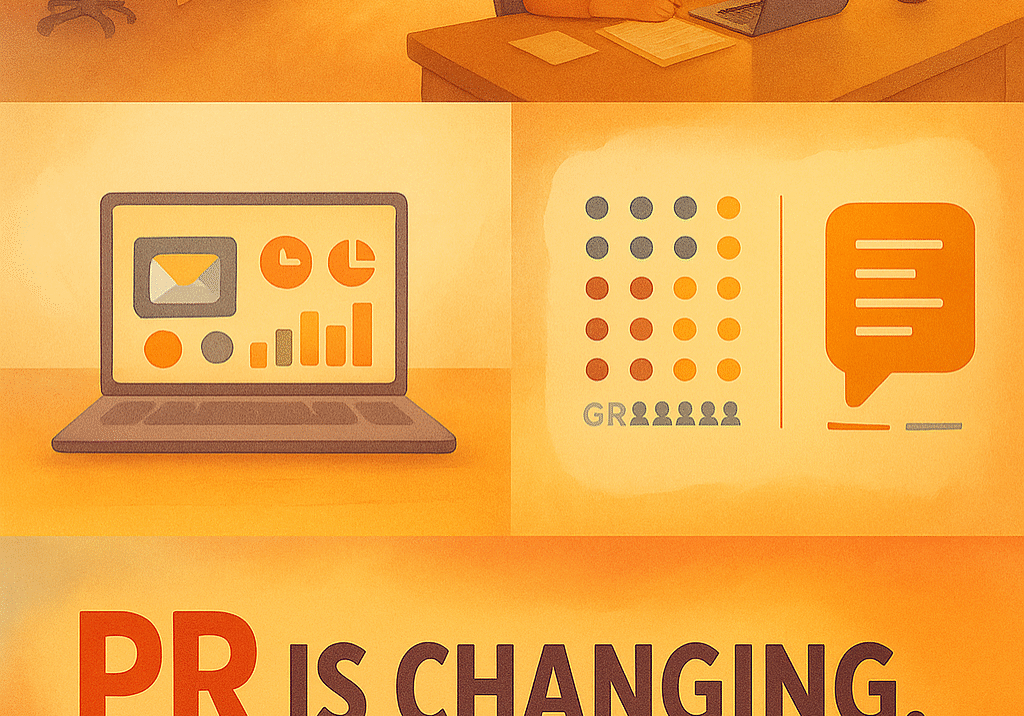 A shrinking newsroom transforming into a modern PR workspace, highlighting the evolving relationship between media and public relations.