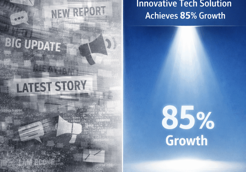 Conceptual illustration showing precision-driven PR cutting through media noise, highlighting targeted storytelling and strategic media outreach over mass pitching | 1903 PR