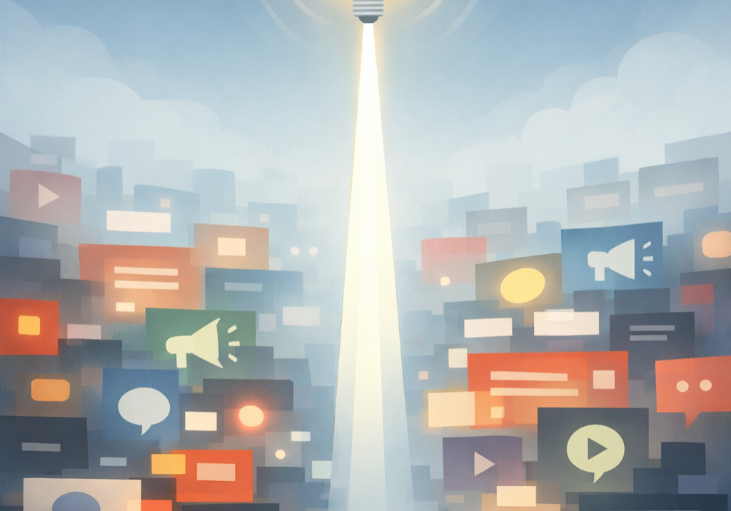 Conceptual illustration representing thought leadership strategy where expert insight rises above promotional messaging in public relations