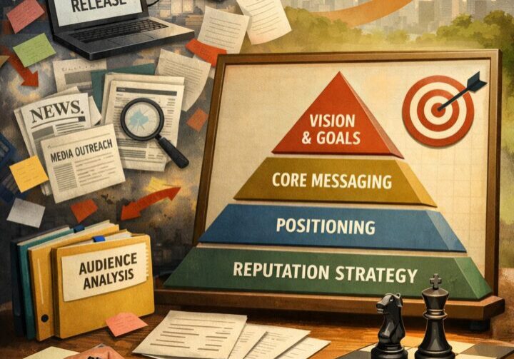 Conceptual illustration showing the evolution of PR agencies from tactical media outreach to strategic communications advisors
