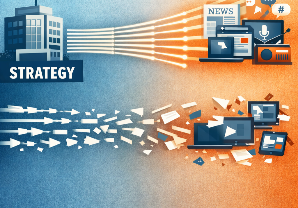 Conceptual illustration showing how go-to-market strategy creates consistent earned media coverage patterns