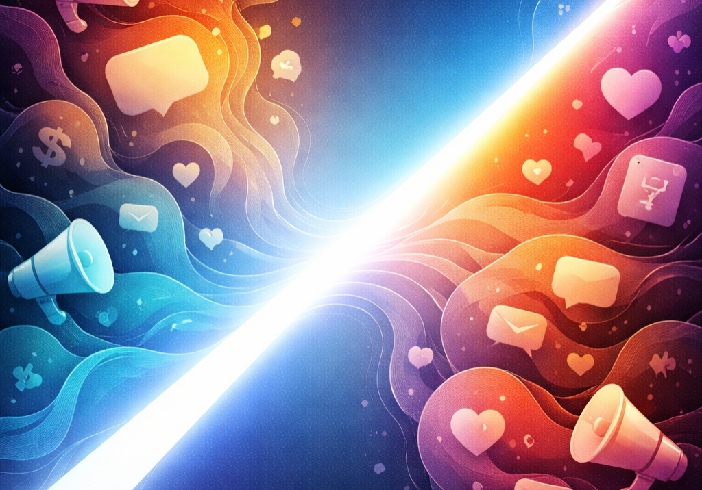 Conceptual illustration showing earned media cutting through noise to build brand credibility