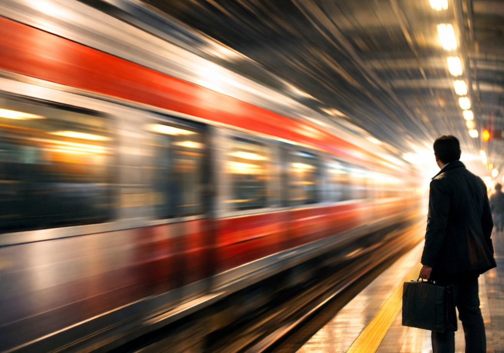 Conceptual illustration of a moving train representing fast-paced media opportunities and the importance of timing in PR