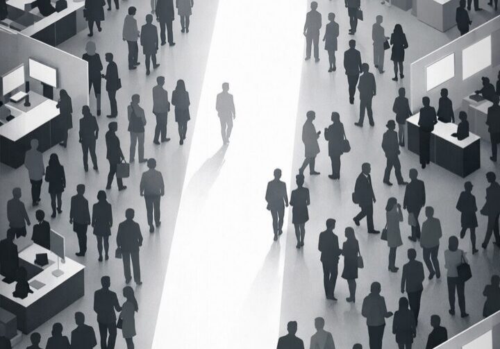 Conceptual illustration of standing out at a crowded industry conference using strategic PR and media outreach