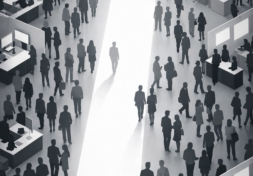 Conceptual illustration of standing out at a crowded industry conference using strategic PR and media outreach