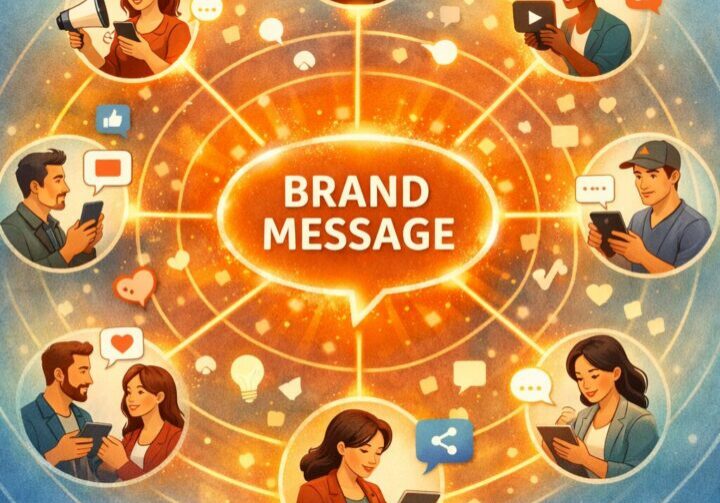 Conceptual illustration of employees amplifying company messaging through authentic social media engagement