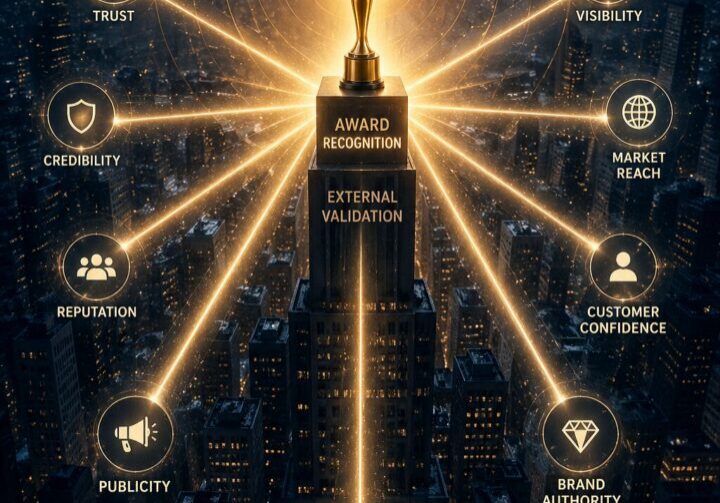 Conceptual illustration of awards acting as a signal of credibility and brand authority in PR strategy