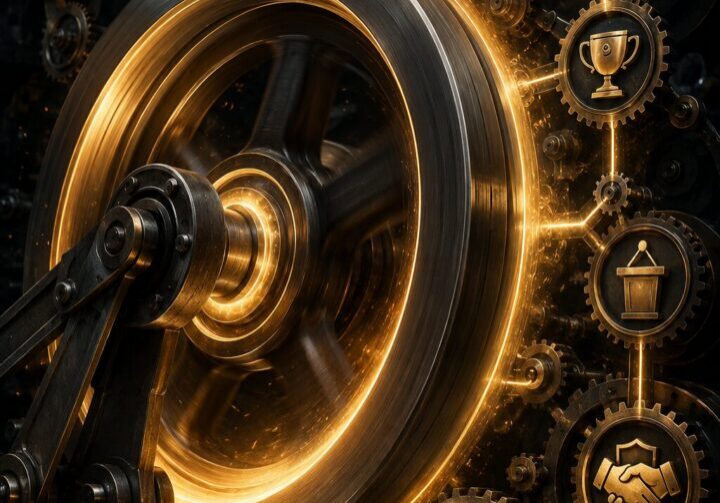Strategic public relations investment illustrated through a momentum building flywheel connecting media relations, executive positioning, thought leadership, analyst recognition, and brand credibility that compounds into long term business growth | 1903 PR