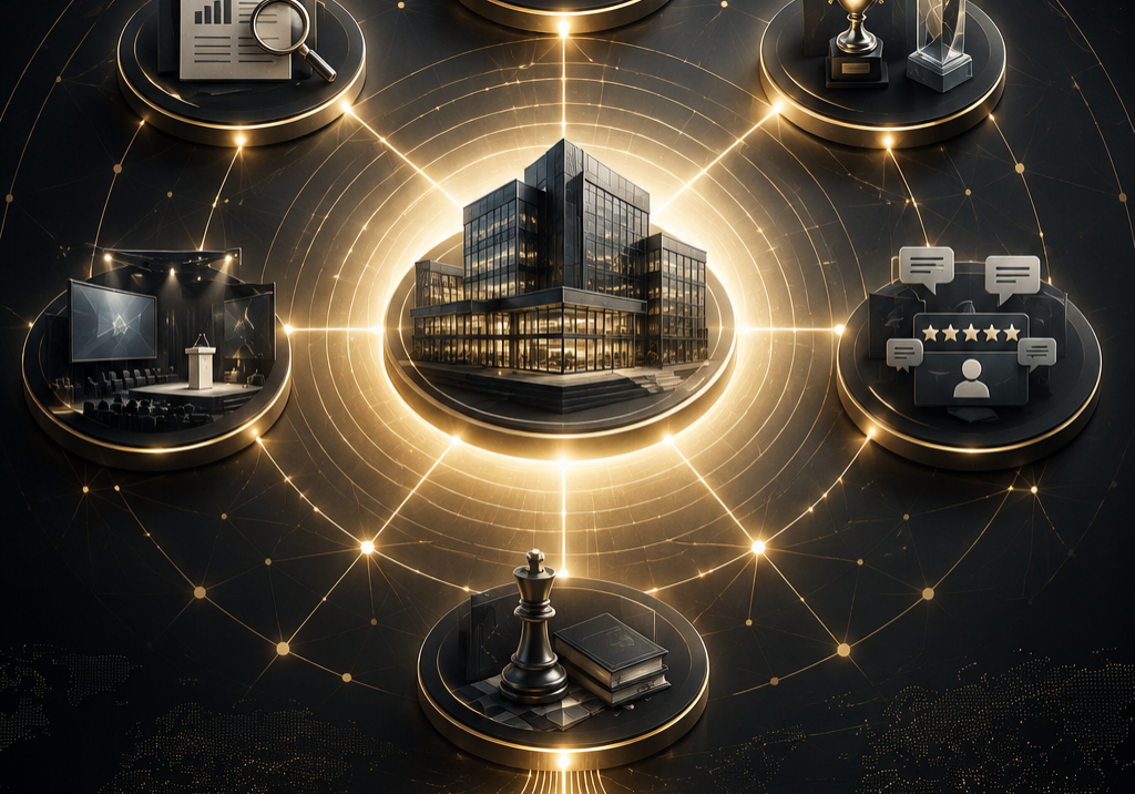 Third party validation strategy illustrated through earned media, analyst recognition, industry awards, executive thought leadership, and speaking engagements working together to build lasting business credibility and market trust | 1903 PR