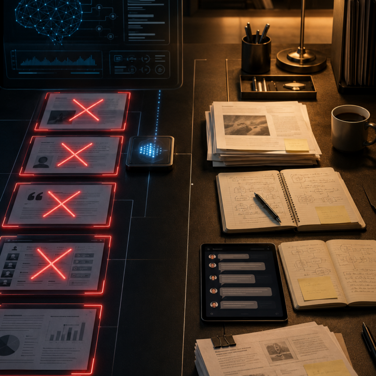 Artificial intelligence and public relations strategy illustrated through human expertise guiding media relations, thought leadership, journalist outreach, and strategic communications where AI should not replace professional judgment | 1903 PR