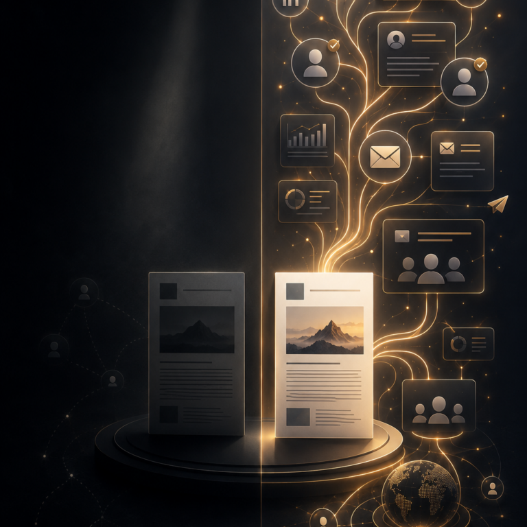 Earned media amplification strategy visualized through media coverage extending across LinkedIn, social media, newsletters, and executive communications to maximize public relations value and visibility | 1903 PR