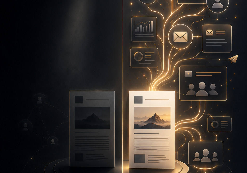 Earned media amplification strategy visualized through media coverage extending across LinkedIn, social media, newsletters, and executive communications to maximize public relations value and visibility | 1903 PR