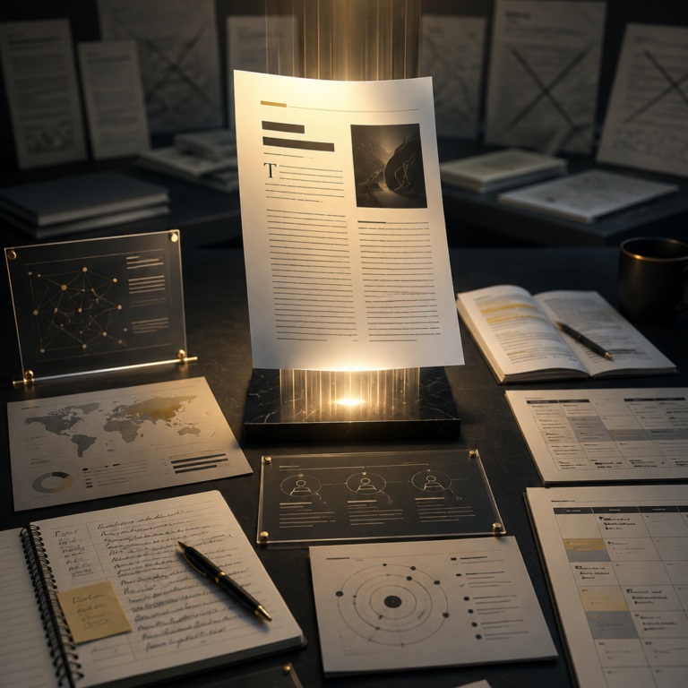 Thought leadership strategy visualized through editorial research, subject matter expert insights, audience analysis, and content planning that determine bylined article success before media pitching begins | 1903 PR