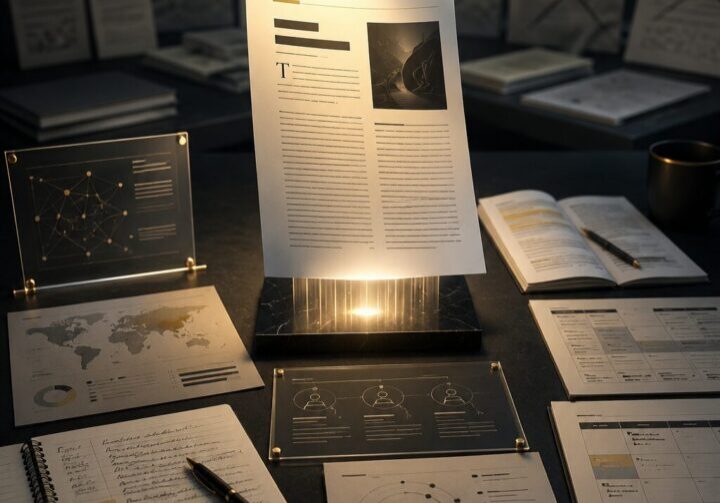 Thought leadership strategy visualized through editorial research, subject matter expert insights, audience analysis, and content planning that determine bylined article success before media pitching begins | 1903 PR