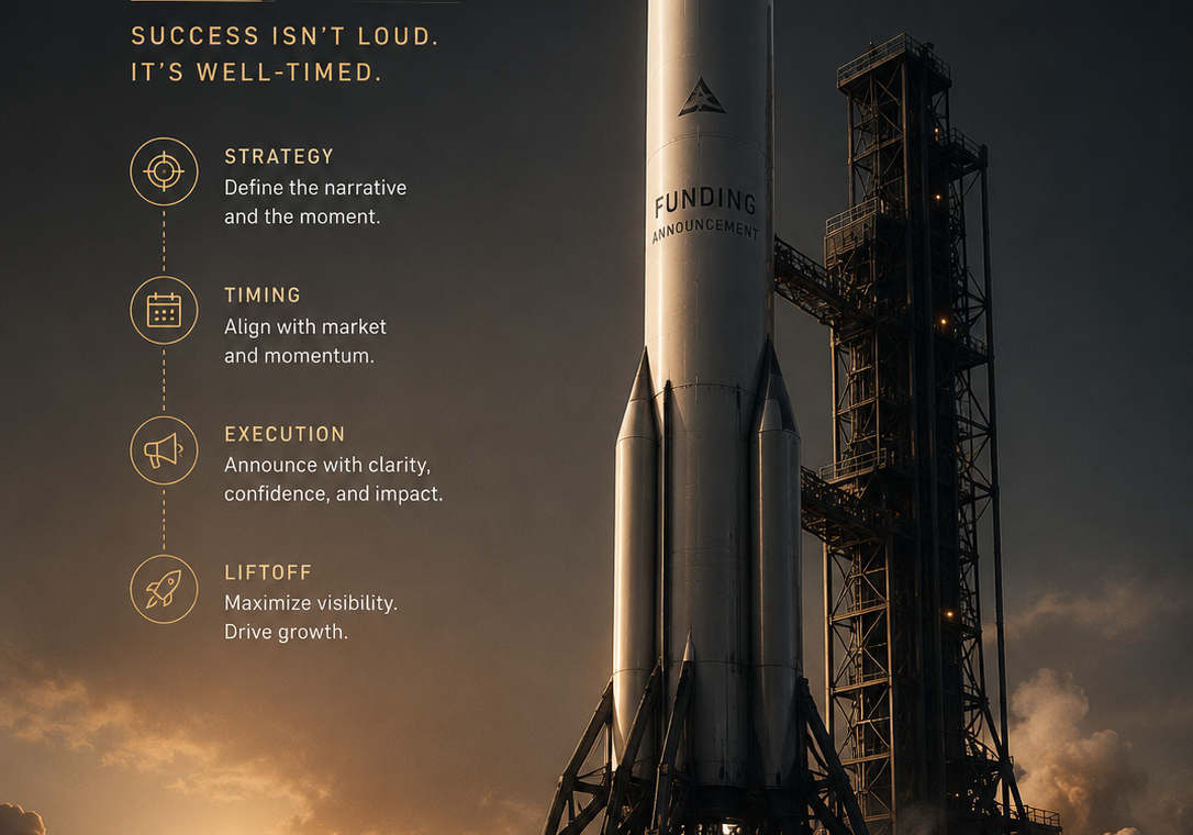 Conceptual image of startup funding announcement as a rocket launch representing growth and momentum