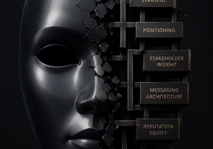 Conceptual image showing contrast between superficial PR promises and real strategic communications foundation
