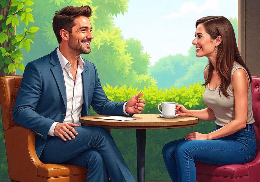 A professional handling casual media encounter outdoors, speaking confidently to reporters with microphones, representing strong public relations skills.